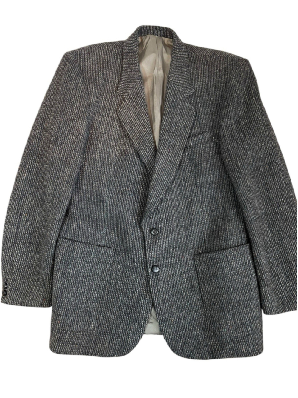 Vintage Harris Tweed Blazer Mens 44T Gray Slim Sport Jacket Patch Pocket
